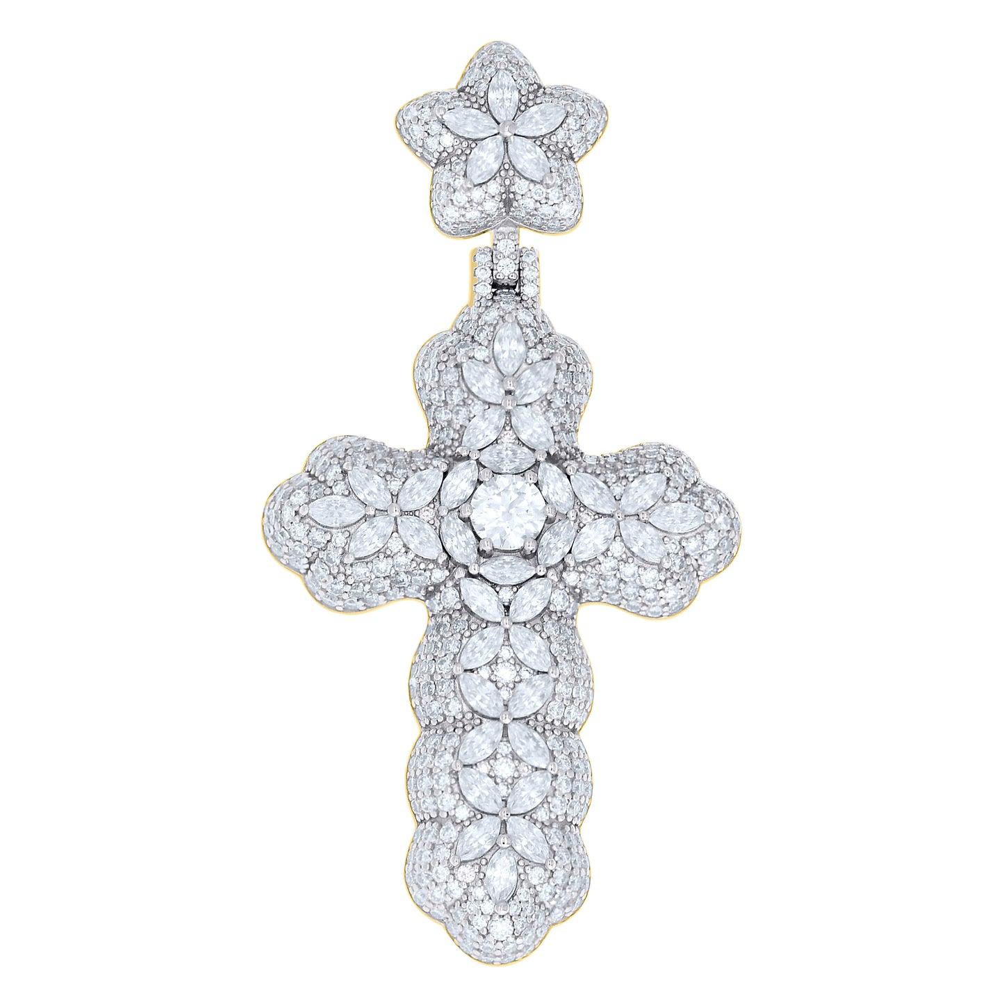 Sterling Silver Mens Marquise Round Moissanite Cross Religious Pendant – Elegant Jewelry Gift for Birthday, Anniversary, Engagement, Wedding