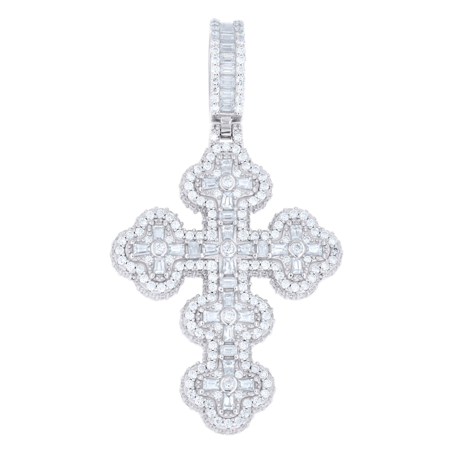 Sterling Silver Mens Baguette Round Moissanite Cross Religious Pendant – Elegant Jewelry Gift for Birthday, Anniversary, Engagement, Wedding