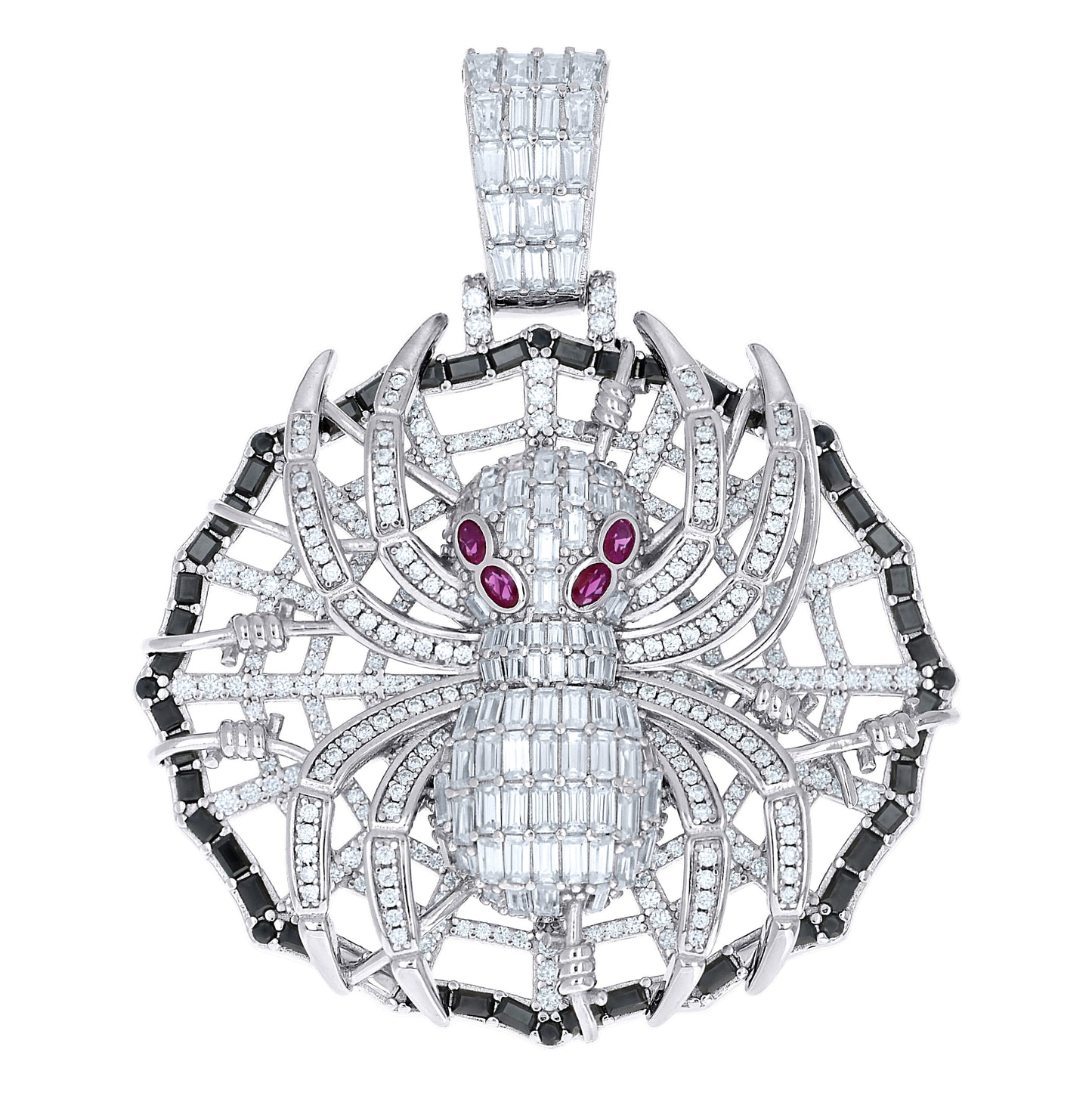 Sterling Silver Mens Purple Black Baguette Oval Round Moissanite Spider Insect Wildlife Pendant – Elegant Jewelry Gift for Birthday, Anniversary, Engagement, Wedding