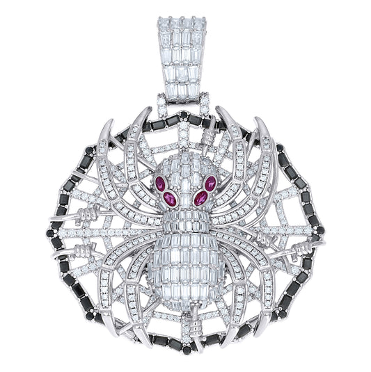 Sterling Silver Mens Purple Black Baguette Oval Round Moissanite Spider Insect Wildlife Pendant – Elegant Jewelry Gift for Birthday, Anniversary, Engagement, Wedding