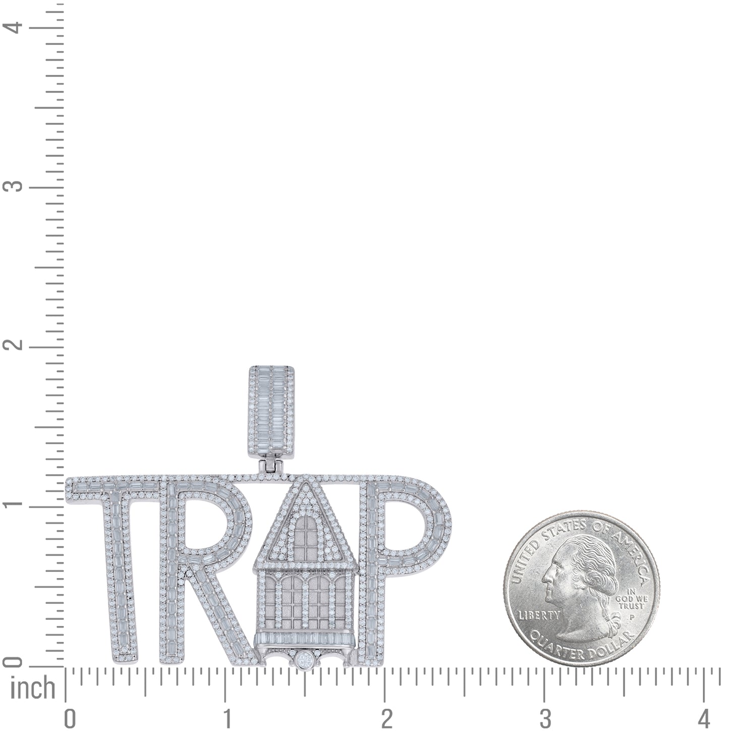 Sterling Silver Mens Baguette Round Moissanite Trap House Fashion Pendant – Elegant Jewelry Gift for Birthday, Anniversary, Engagement, Wedding