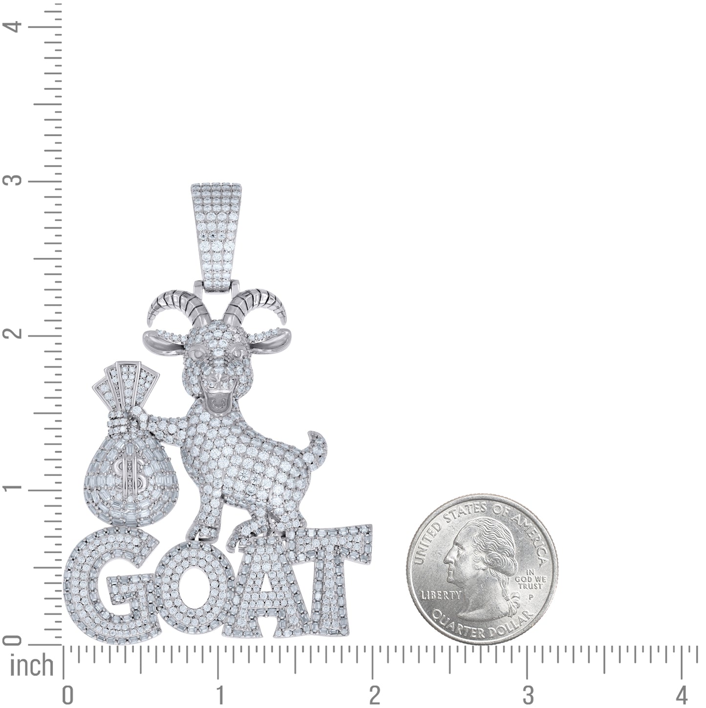 Sterling Silver Mens Baguette Round Moissanite Money Bag GOAT Pendant – Elegant Jewelry Gift for Birthday, Anniversary, Engagement, Wedding
