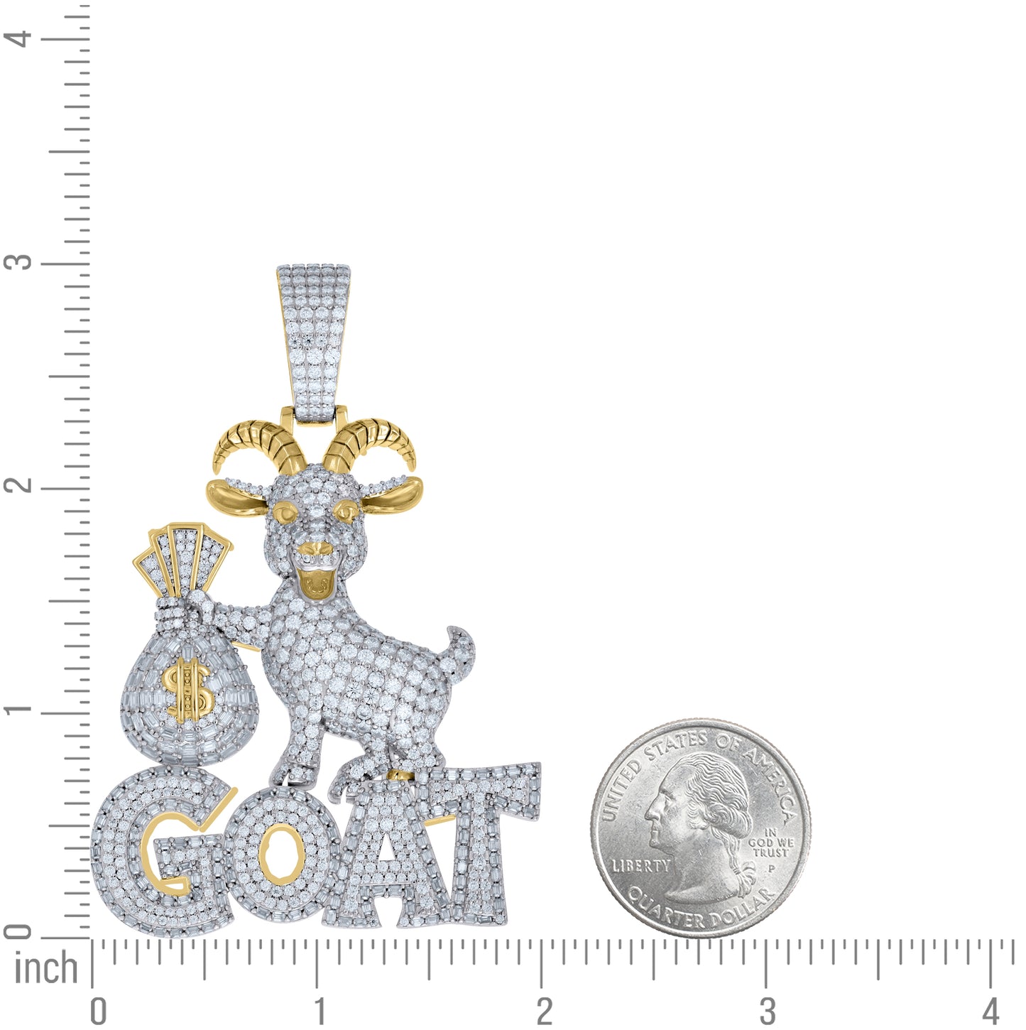 Sterling Silver Mens Baguette Round Moissanite Money Bag GOAT Pendant – Elegant Jewelry Gift for Birthday, Anniversary, Engagement, Wedding