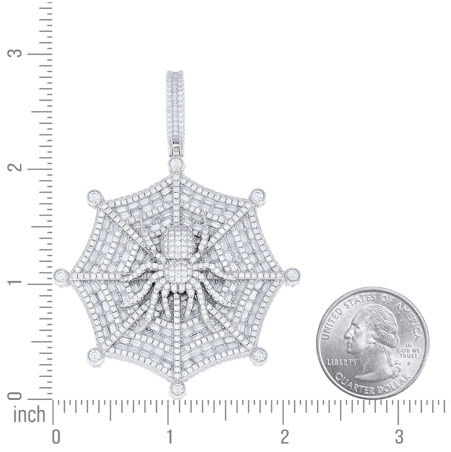 Sterling Silver Mens Baguette Round Moissanite Spider Insect Wildlife Pendant – Elegant Jewelry Gift for Birthday, Anniversary, Engagement, Wedding