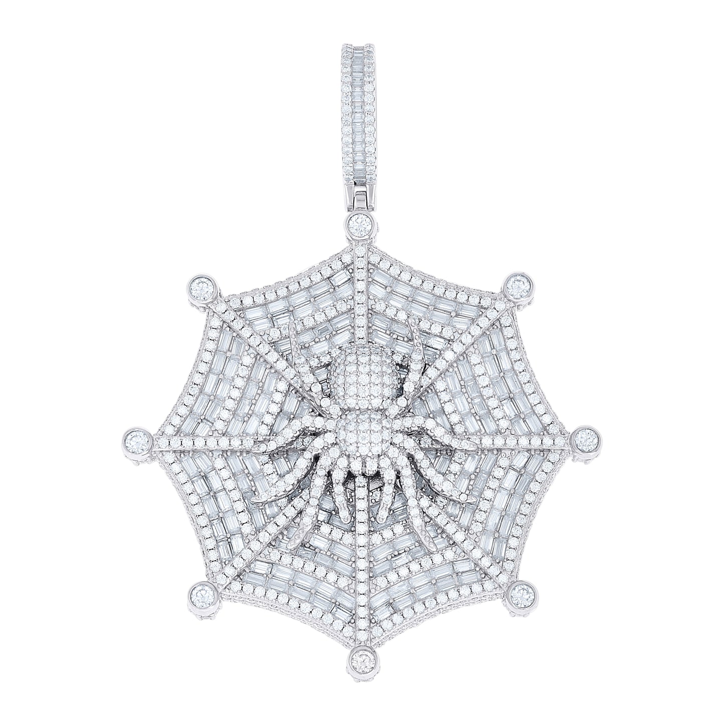 Sterling Silver Mens Baguette Round Moissanite Spider Insect Wildlife Pendant – Elegant Jewelry Gift for Birthday, Anniversary, Engagement, Wedding