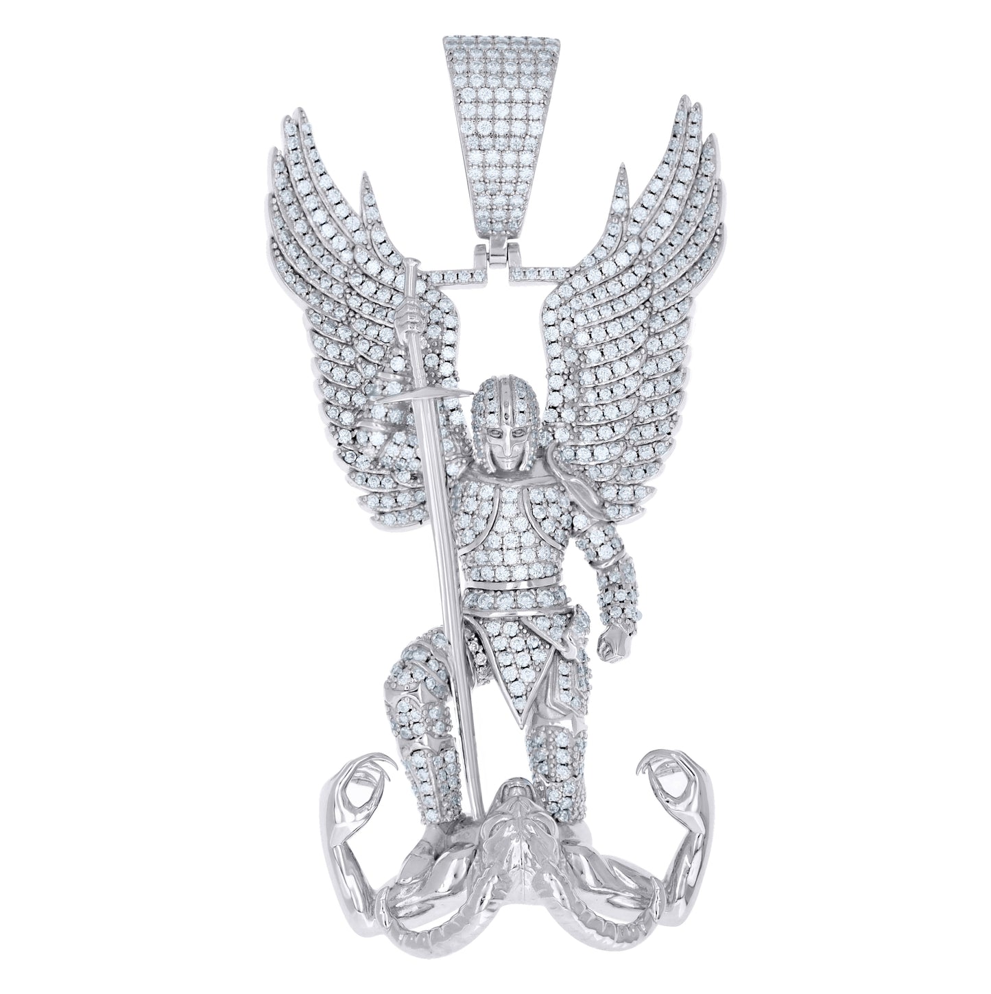 Sterling Silver Mens Moissanite St. Michael Religious Pendant – Elegant Jewelry Gift for Birthday, Anniversary, Engagement, Wedding