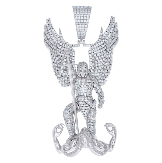 Sterling Silver Mens Moissanite St. Michael Religious Pendant – Elegant Jewelry Gift for Birthday, Anniversary, Engagement, Wedding