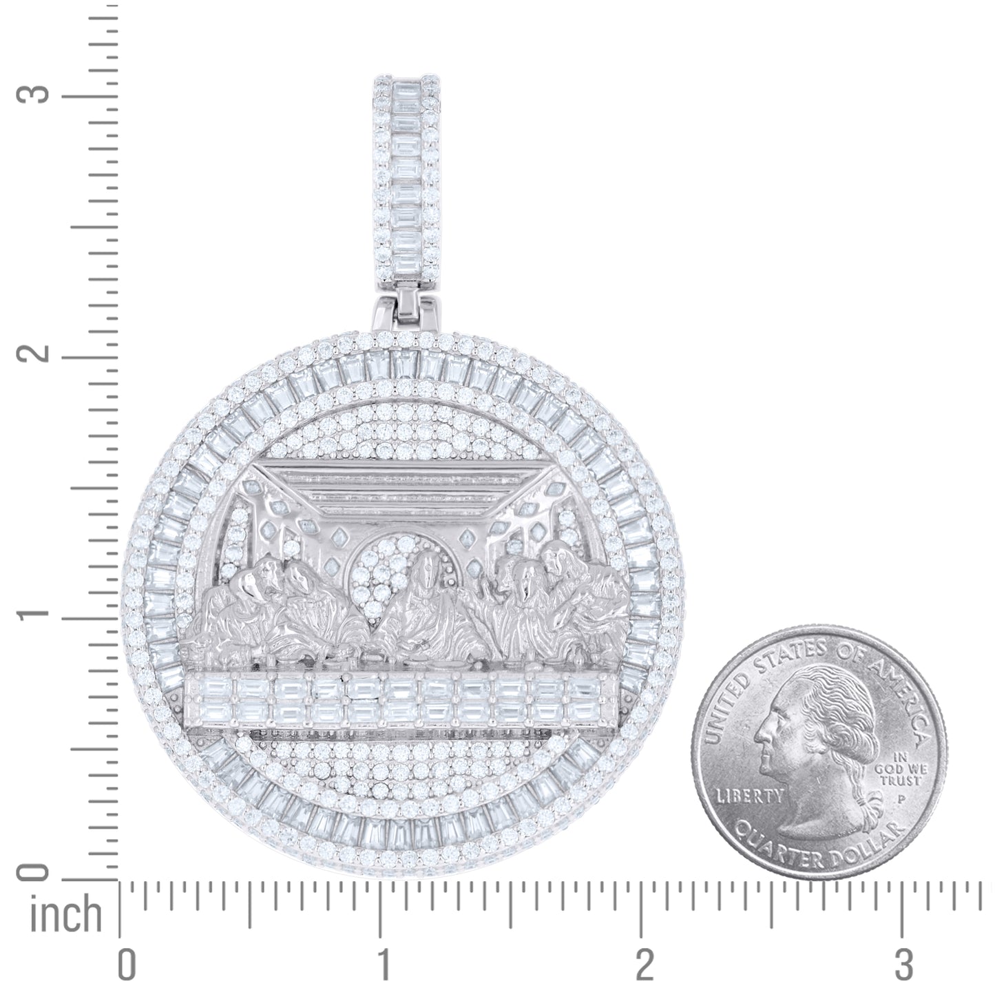 Sterling Silver Unisex Baguette Lozenge-Cut Round Moissanite Last Supper Religious Pendant – Elegant Jewelry Gift for Birthday, Anniversary, Engagement, Wedding