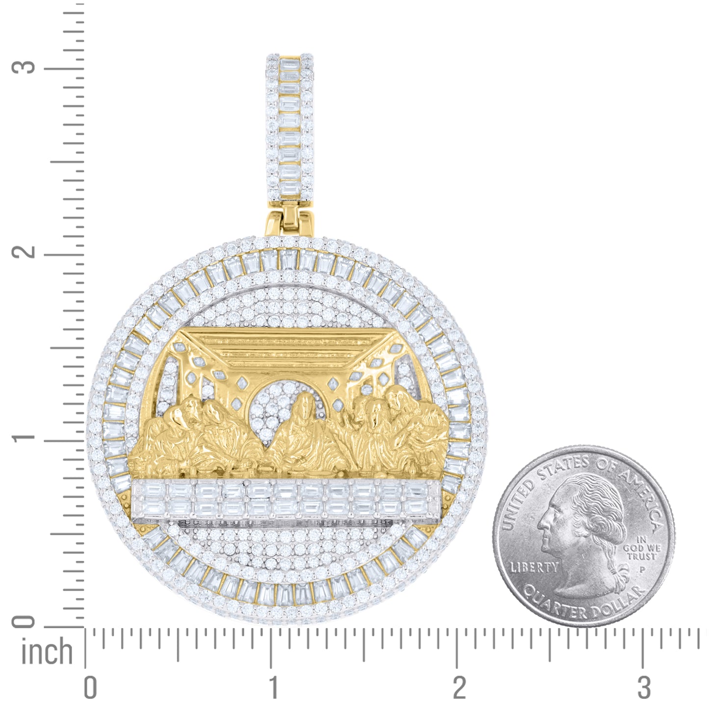 Sterling Silver Unisex Baguette Lozenge-Cut Round Moissanite Last Supper Religious Pendant – Elegant Jewelry Gift for Birthday, Anniversary, Engagement, Wedding