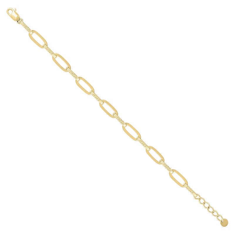 10kt Yellow Gold Unisex Greek Key Paperclip Link Bracelet Size 8 Inches