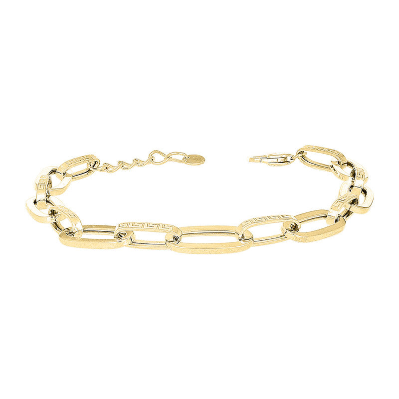 10kt Yellow Gold Unisex Greek Key Paperclip Link Bracelet Size 8 Inches