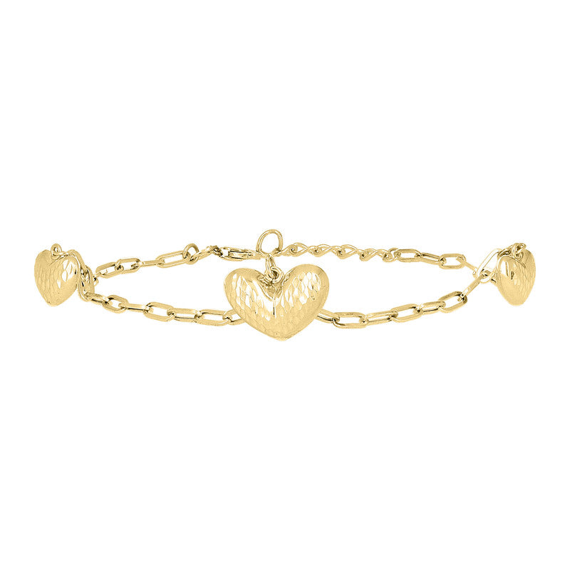 10kt Yellow Gold Womens Heart Charm Bracelet Size 8 Inches
