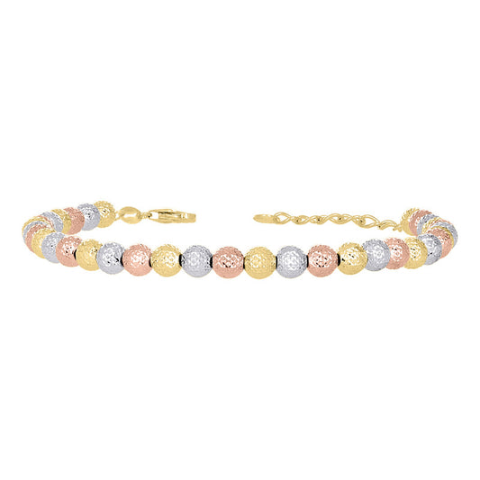 10kt Tri-Color Gold Womens Beaded Fashion Bracelet Size 8 Inches
