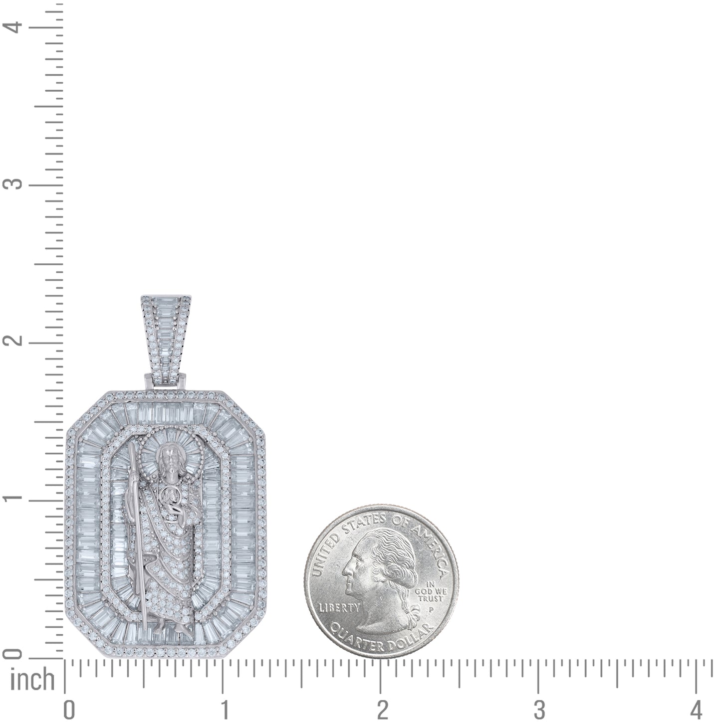 Sterling Silver Mens Round Baguette Moissanite St. Jude Religious Pendant – Elegant Jewelry Gift for Birthday, Anniversary, Engagement, Wedding