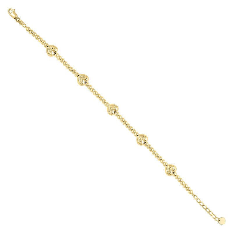 10kt Yellow Gold Womens Heart Charm Bracelet Size 8 Inches