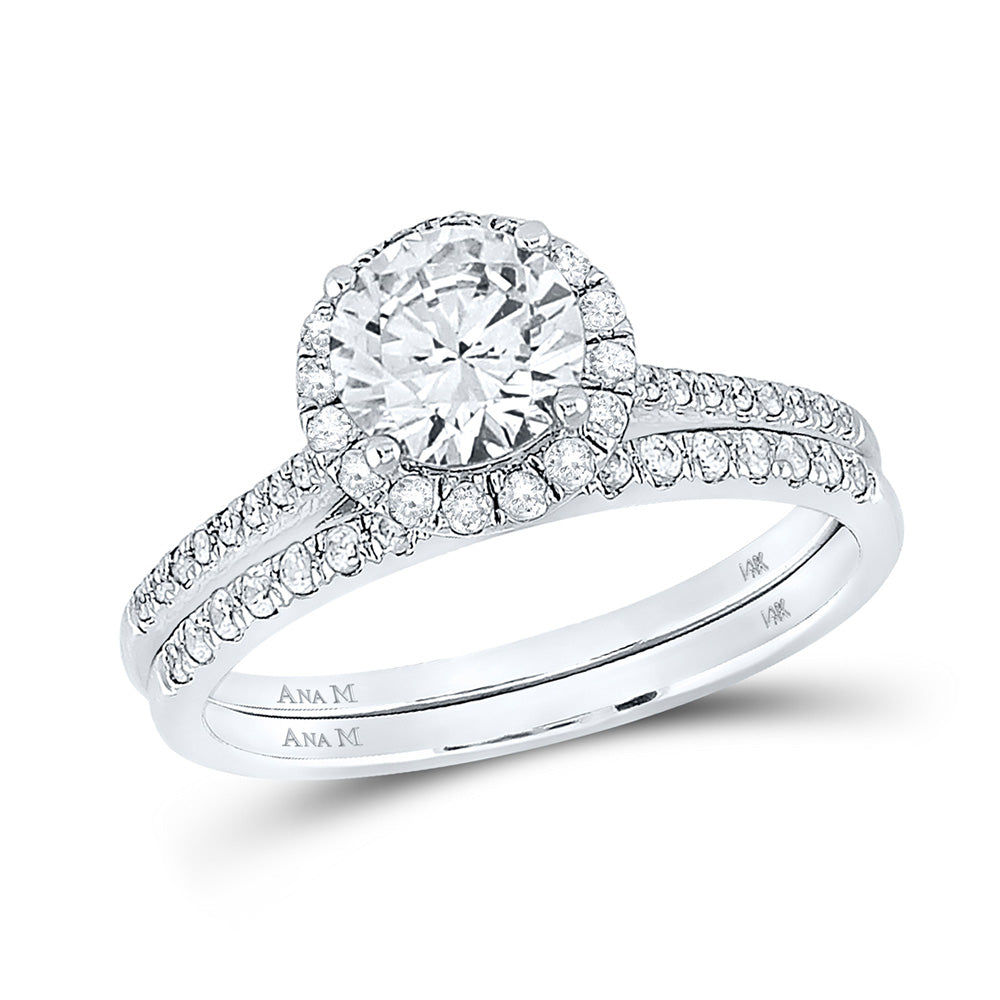 14K White Gold Round Diamond Bridal Wedding Ring Band Set 1-3/8 Cttw, Womens Size: 5-10