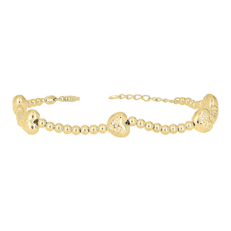 10kt Yellow Gold Womens Heart Charm Bracelet Size 8 Inches