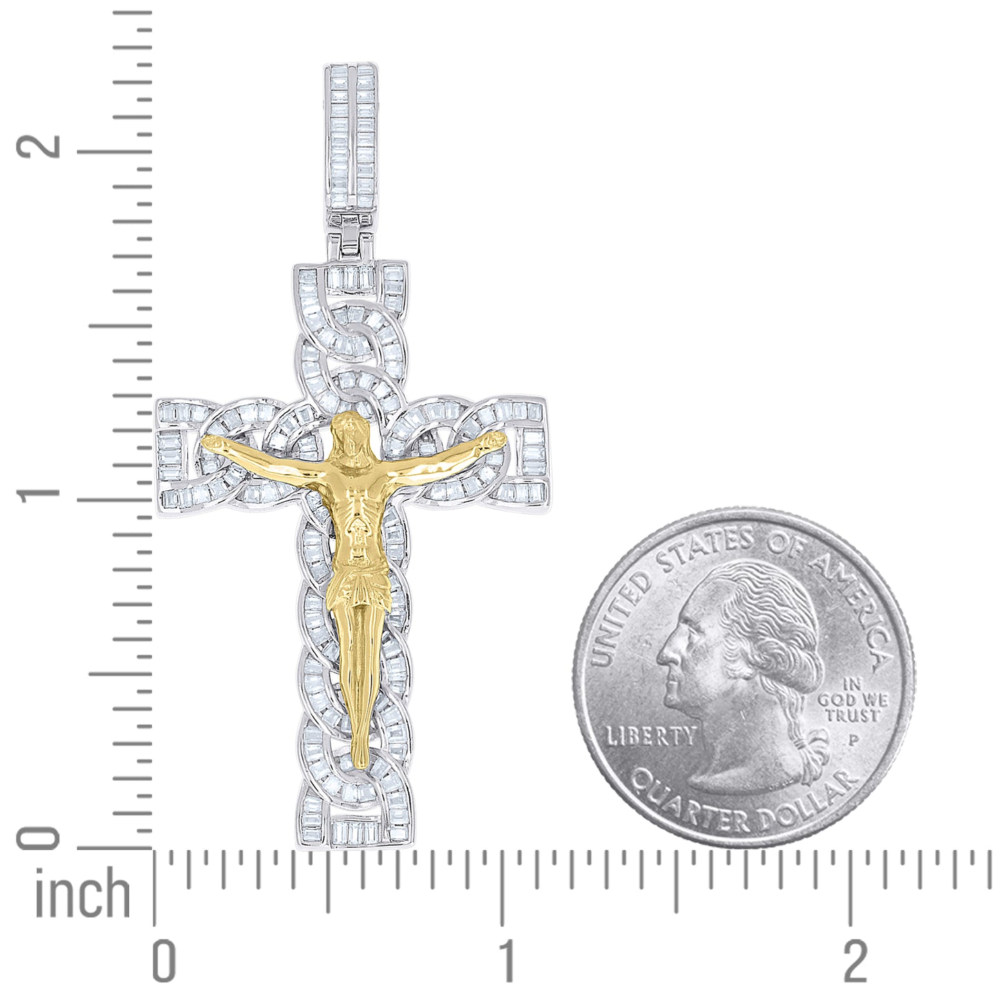 Sterling Silver Mens Baguette Moissanite Crucifix Cross Religious Pendant – Elegant Jewelry Gift for Birthday, Anniversary, Engagement, Wedding