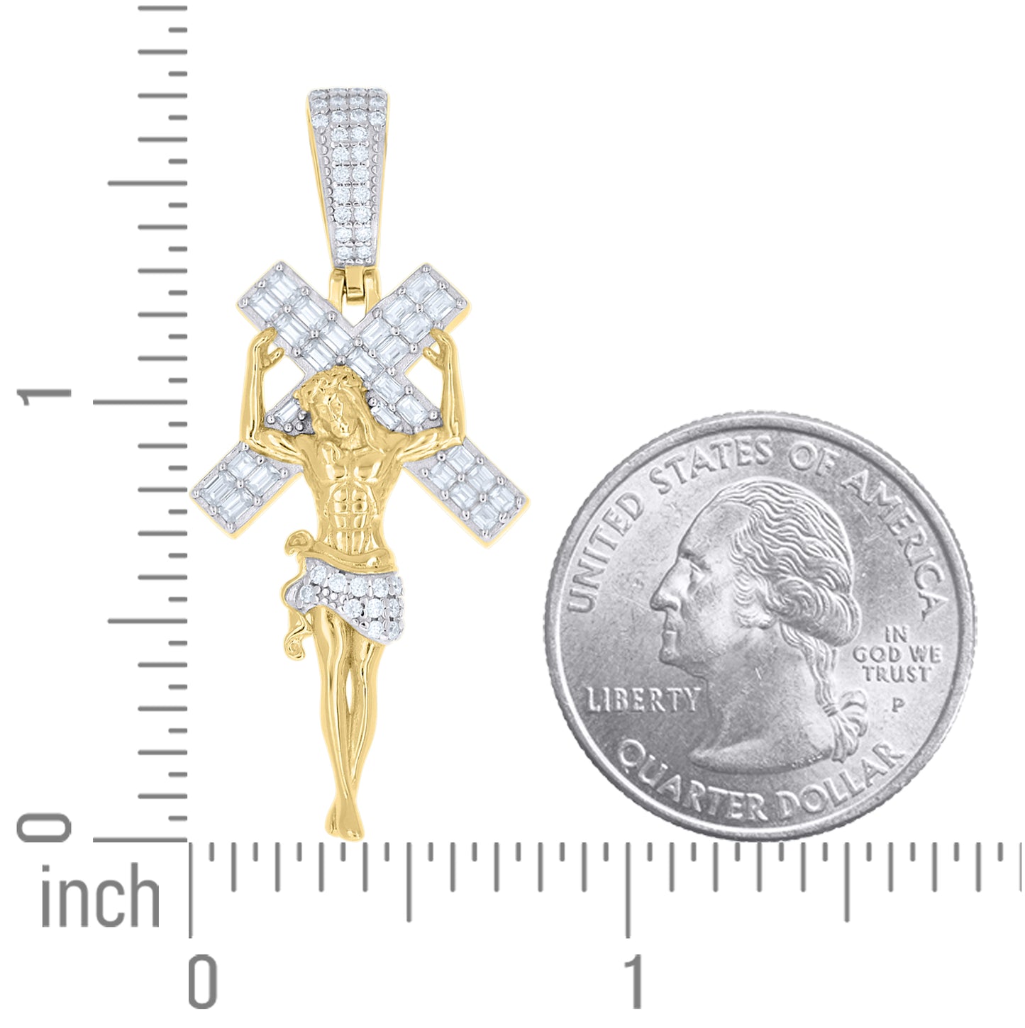 Sterling Silver Mens Baguette Round Moissanite Cross Jesus Religious Pendant – Elegant Jewelry Gift for Birthday, Anniversary, Engagement, Wedding