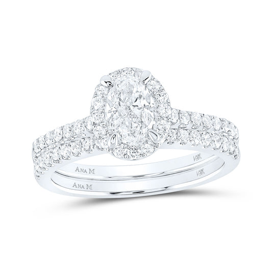 14K White Gold Oval Diamond Bridal Wedding Ring Band Set 1-1/3 Cttw, Womens Size: 5-10