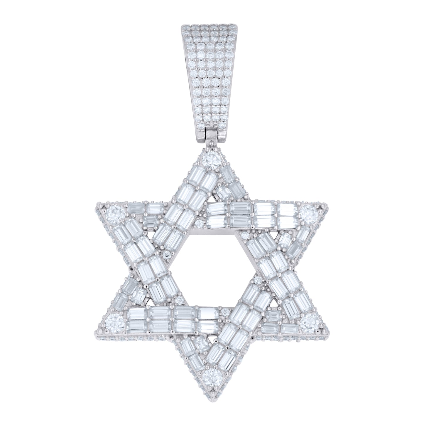 Sterling Silver Mens Baguette Round Moissanite Star Of David Symbol Religious Pendant – Elegant Jewelry Gift for Birthday, Anniversary, Engagement, Wedding