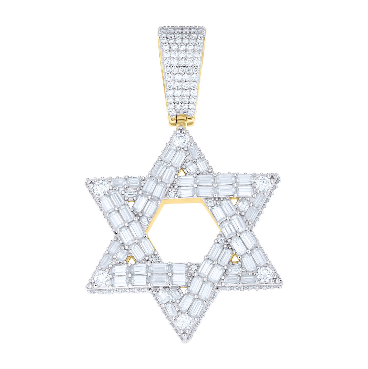 Sterling Silver Mens Baguette Round Moissanite Star Of David Symbol Religious Pendant – Elegant Jewelry Gift for Birthday, Anniversary, Engagement, Wedding