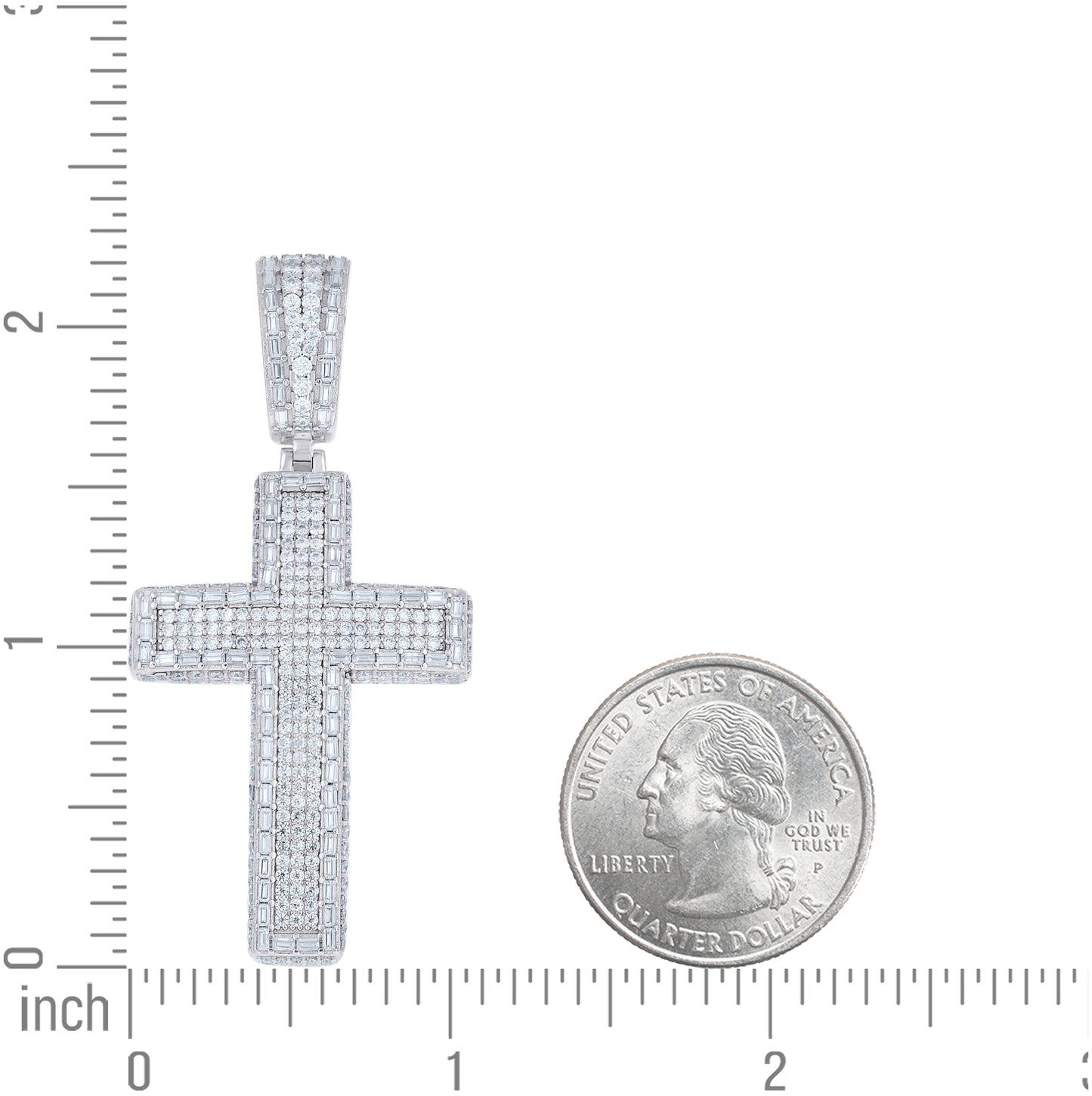 Sterling Silver Mens Round Baguette Moissanite Cross Religious Pendant – Elegant Jewelry Gift for Birthday, Anniversary, Engagement, Wedding