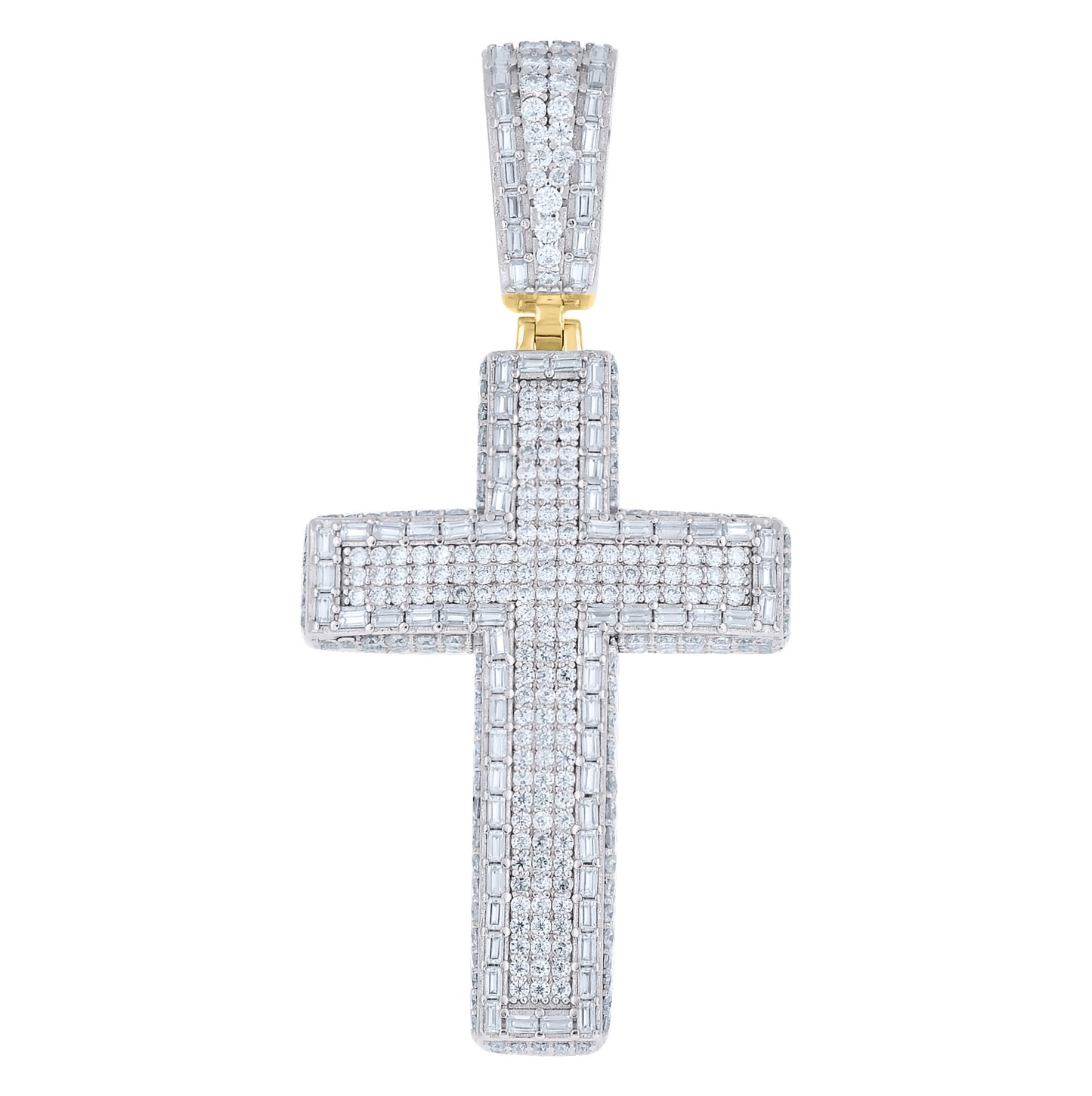 Sterling Silver Mens Round Baguette Moissanite Cross Religious Pendant – Elegant Jewelry Gift for Birthday, Anniversary, Engagement, Wedding