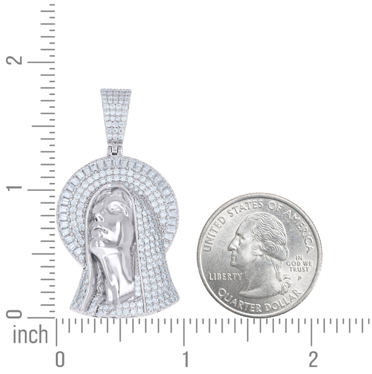 Sterling Silver Mens Baguette Round Moissanite Virgin Mother Mary Guadalupe Religious Pendant – Elegant Jewelry Gift for Birthday, Anniversary, Engagement, Wedding