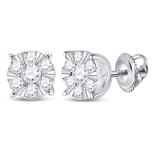 14K White Gold Womens Round Diamond Fashion Cluster Earrings 1/4 Cttw