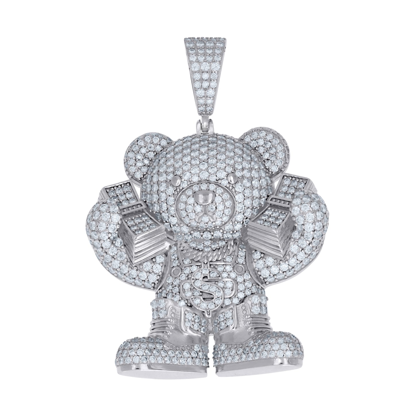 Sterling Silver Mens Moissanite Money Bear Fashion Pendant – Elegant Jewelry Gift for Birthday, Anniversary, Engagement, Wedding