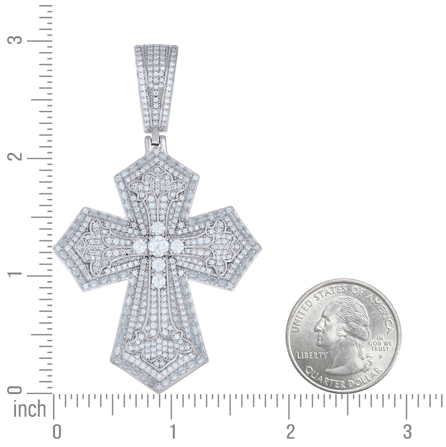 Sterling Silver Mens Baguette Round Moissanite Cross Religious Pendant – Elegant Jewelry Gift for Birthday, Anniversary, Engagement, Wedding