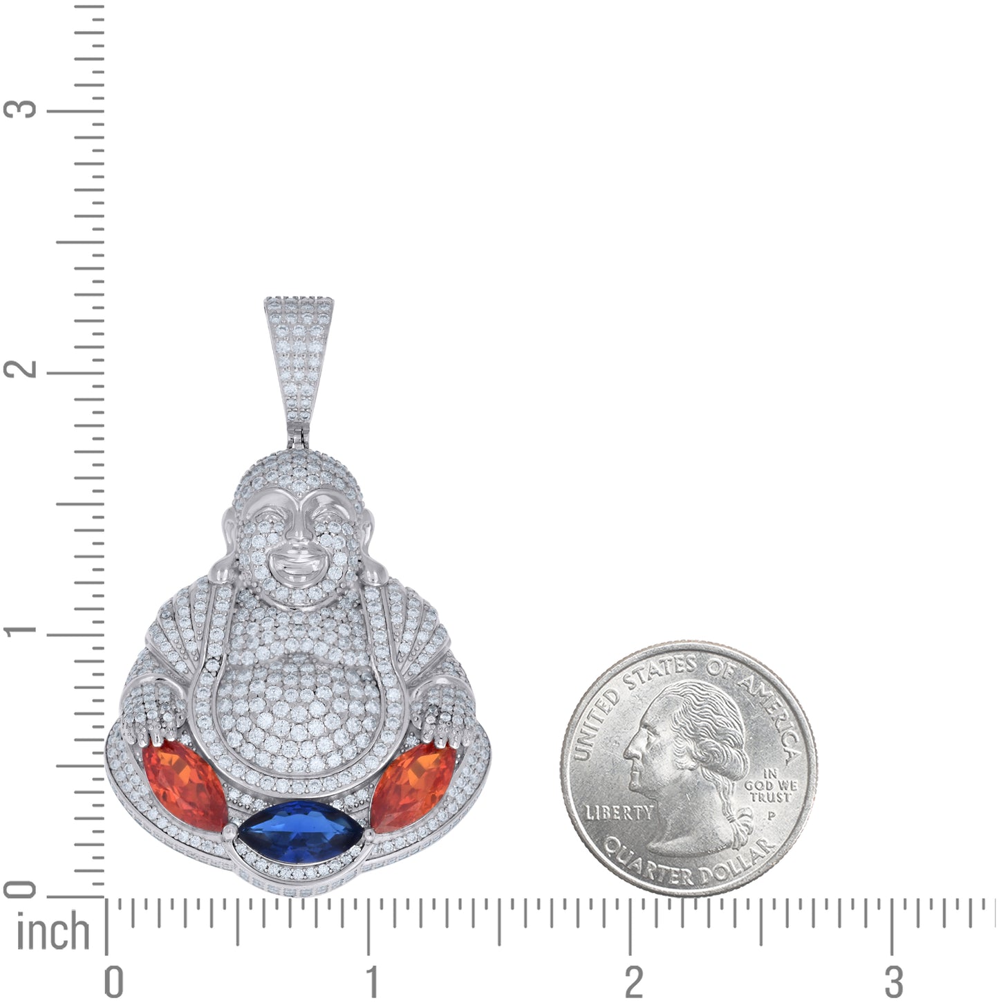 Sterling Silver Mens Red Blue White Marquise Round Moissanite Buddha Religious Pendant – Elegant Jewelry Gift for Birthday, Anniversary, Engagement, Wedding
