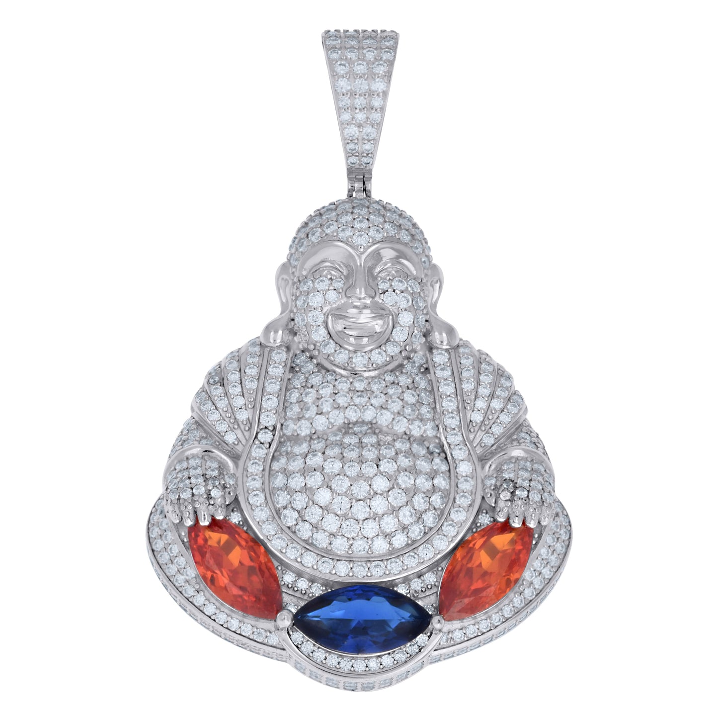 Sterling Silver Mens Red Blue White Marquise Round Moissanite Buddha Religious Pendant – Elegant Jewelry Gift for Birthday, Anniversary, Engagement, Wedding