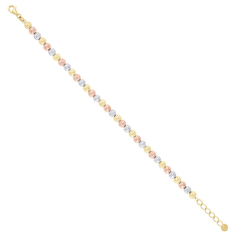 10kt Tri-Color Gold Womens Beaded Fashion Bracelet Size 8 Inches