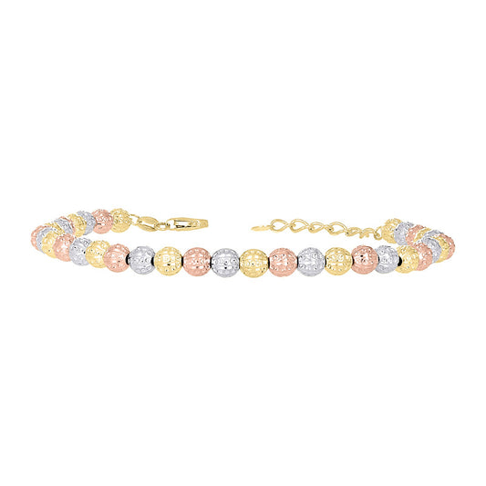 10kt Tri-Color Gold Womens Beaded Fashion Bracelet Size 8 Inches