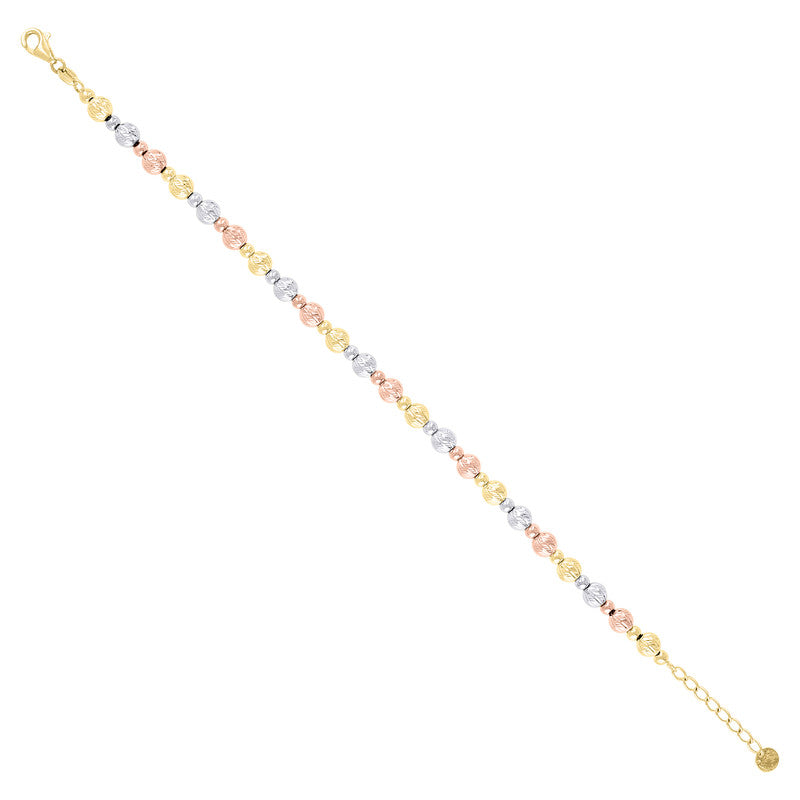10kt Tri-Color Gold Womens Beaded Fashion Bracelet Size 8 Inches