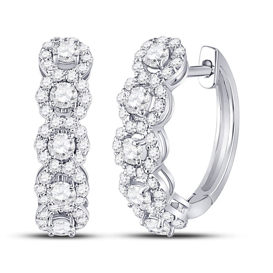 14K White Gold Womens Round Diamond Halo Hoop Earrings 1 Cttw