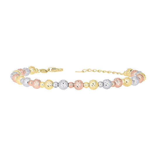 10kt Tri-Color Gold Womens Beaded Fashion Bracelet Size 8 Inches