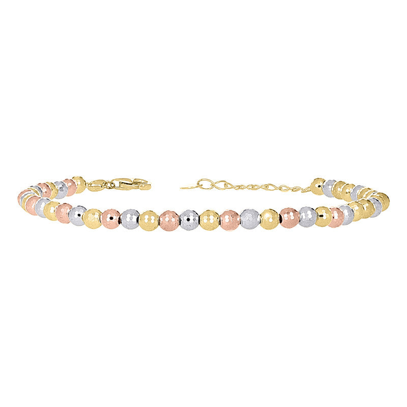 10kt Tri-Color Gold Womens Beaded Fashion Bracelet Size 8 Inches