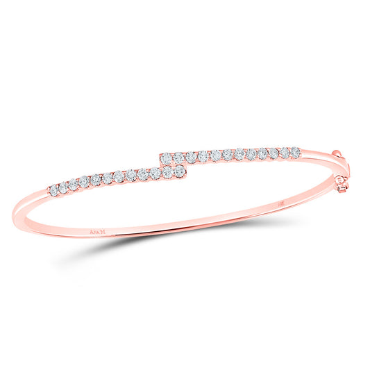 14K Rose Gold Womens Round Diamond Bypass Bangle Bracelet 1 Cttw