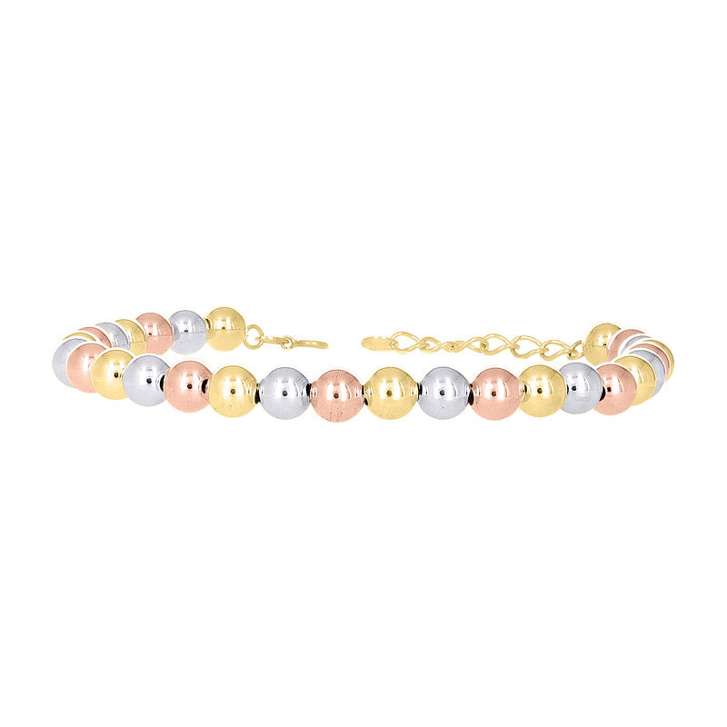 10kt Tri-Color Gold Womens Beaded Fashion Bracelet Size 8 Inches