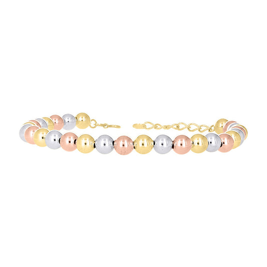 10kt Tri-Color Gold Womens Beaded Fashion Bracelet Size 8 Inches