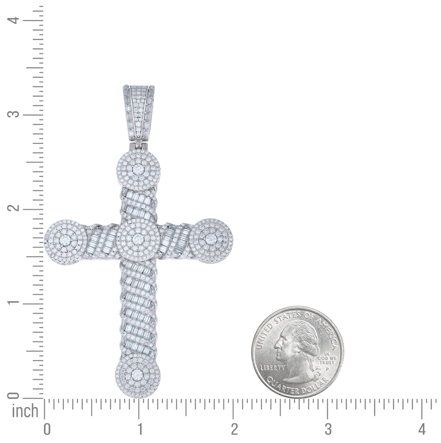 Sterling Silver Mens Baguette Round Moissanite Cross Religious Pendant – Elegant Jewelry Gift for Birthday, Anniversary, Engagement, Wedding