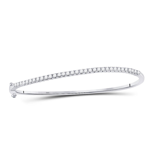 14K White Gold Womens Round Diamond Curved Bangle Bracelet 1 Cttw