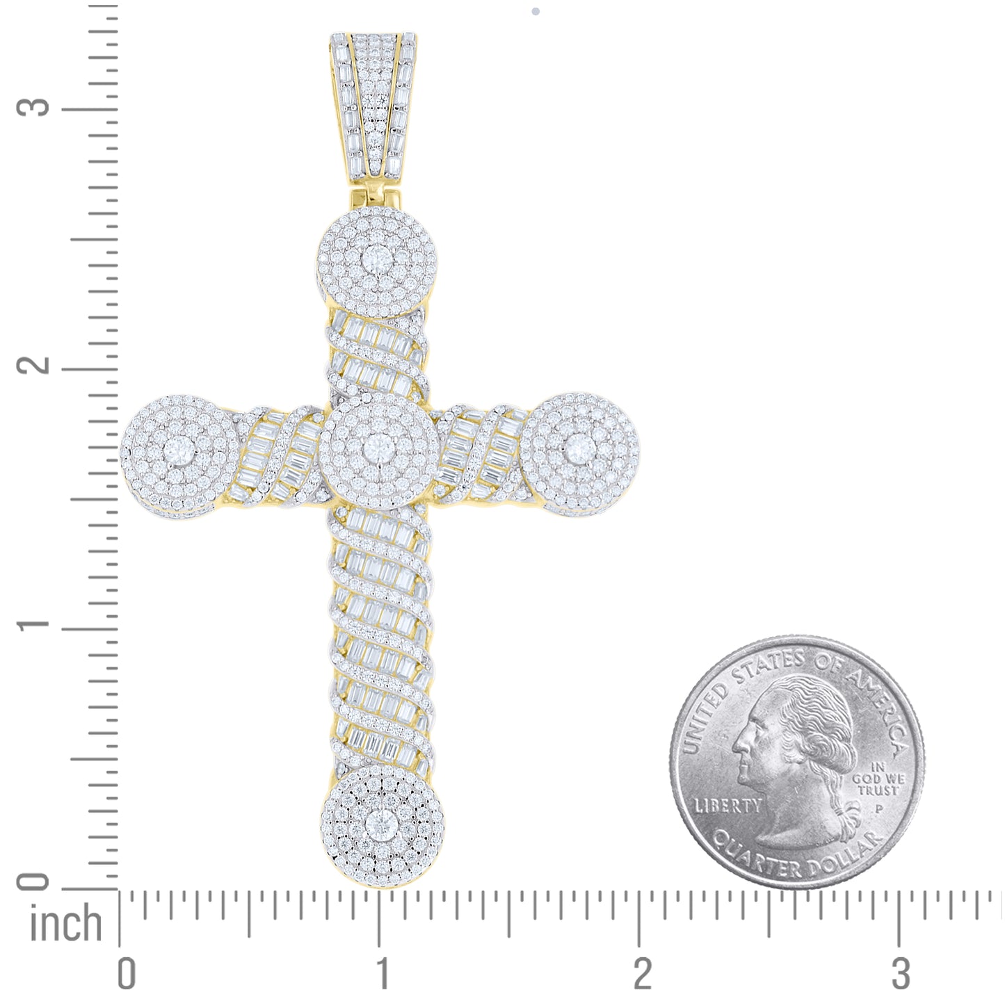 Sterling Silver Mens Baguette Round Moissanite Cross Religious Pendant – Elegant Jewelry Gift for Birthday, Anniversary, Engagement, Wedding
