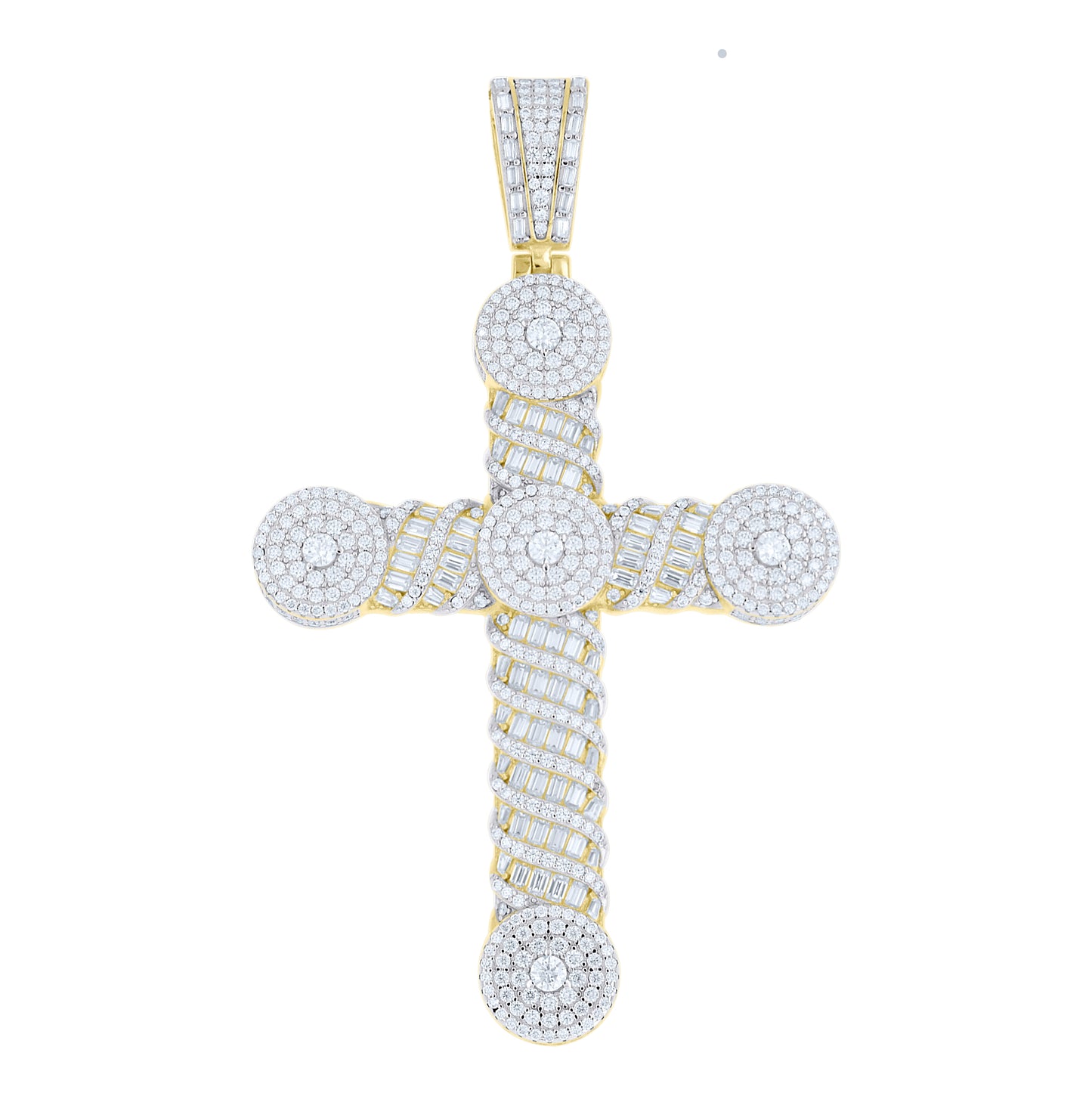 Sterling Silver Mens Baguette Round Moissanite Cross Religious Pendant – Elegant Jewelry Gift for Birthday, Anniversary, Engagement, Wedding