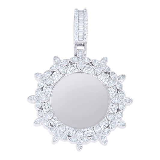 Sterling Silver Mens Marquise/Baguette Round Moissanite Picture Frame Pendant – Elegant Jewelry Gift for Birthday, Anniversary, Engagement, Wedding