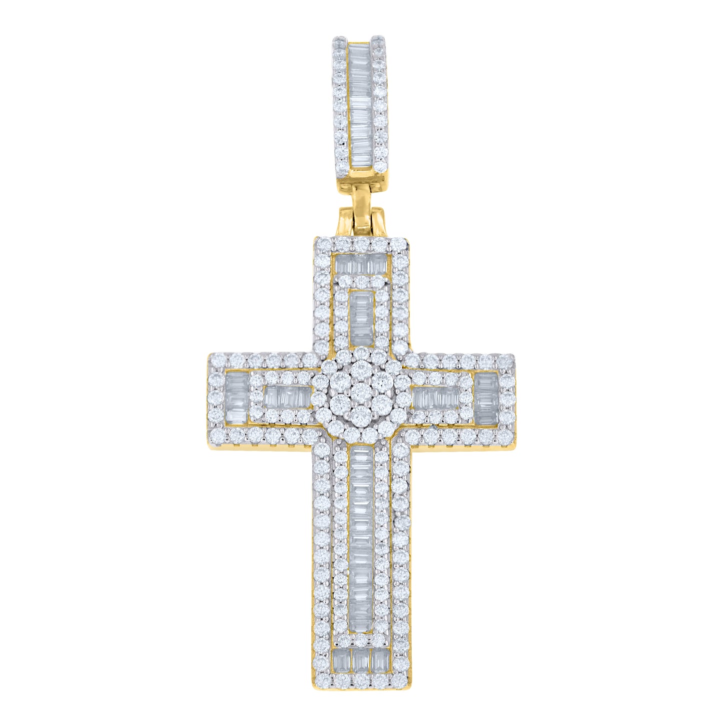 Sterling Silver Mens Baguette Round Moissanite Cross Religious Pendant – Elegant Jewelry Gift for Birthday, Anniversary, Engagement, Wedding