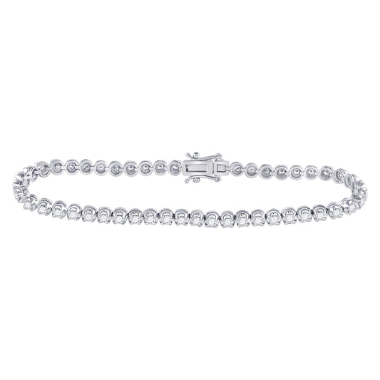 14K White Gold Womens Round Diamond Timeless Tennis Bracelet 2 Cttw